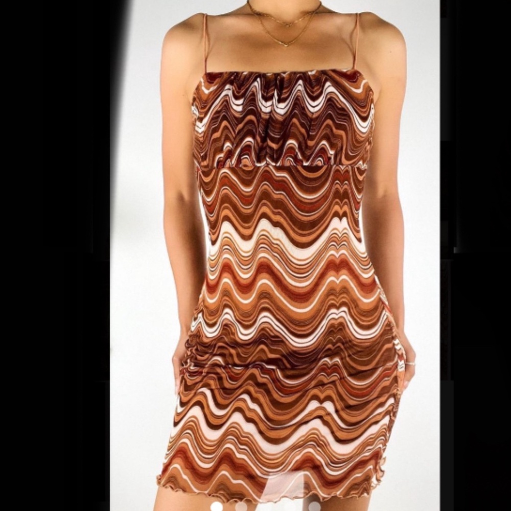 🐣  PLUS ~ 70’s Retro Marble Stretchy Mini Mesh Dress ~ NWT
